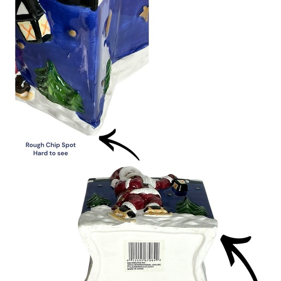 Vintage Ceramic Gift Bag Decorative Skating Santa Blue Christmas Holiday Theme - Picture 6 of 16